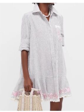 Tuckernuck Tan Stripe Embroidered Floral Callahan Shirt Dress NWT